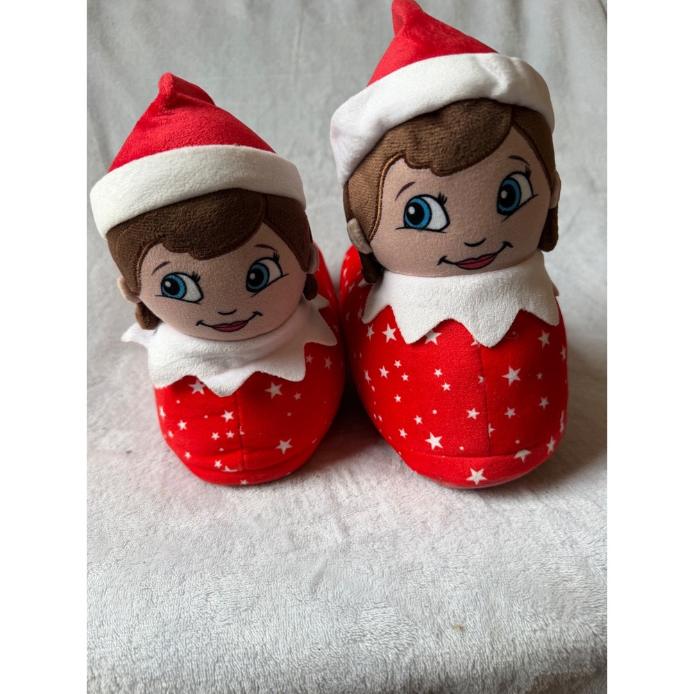 Elf on the Shelf Plush Slippers Kids Size 7-8 & 9-10 Red Star Mismatched Good